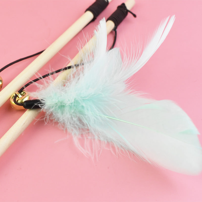 KFX-1703997 Wooden Cat Teaser Stick with Feather Ball and Star Toys