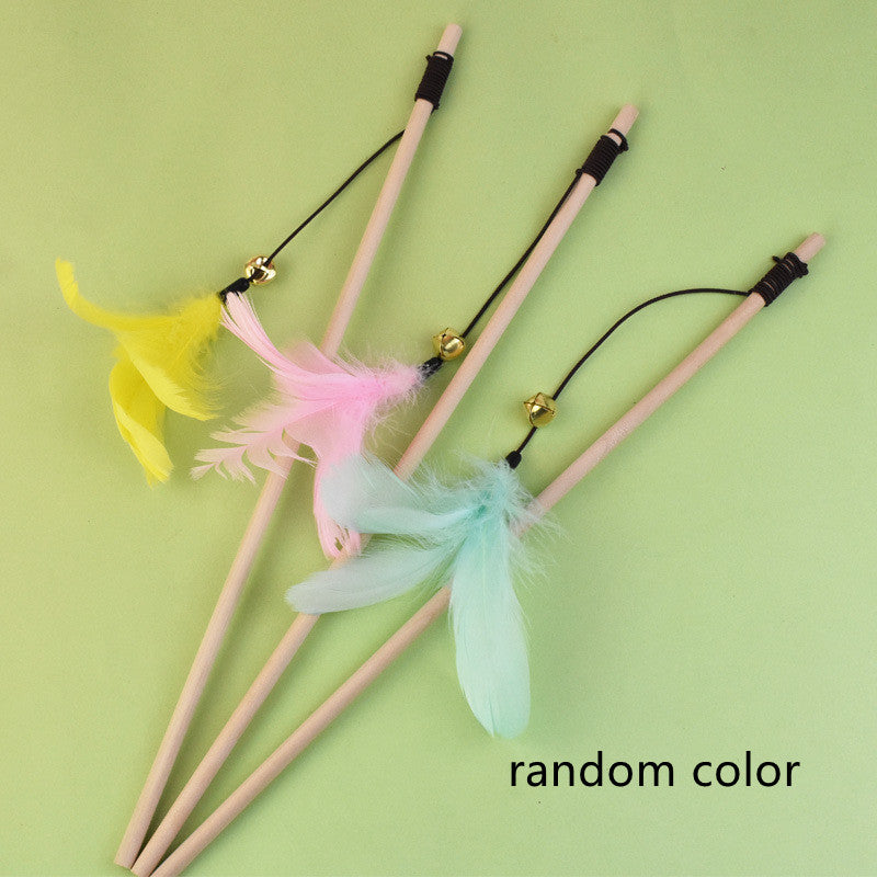 KFX-1703997 Wooden Cat Teaser Stick with Feather Ball and Star Toys