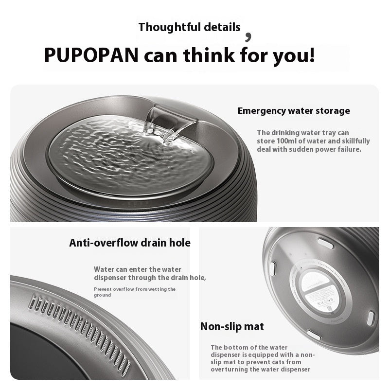 KFX-1705021 Automatic Loop Pet Drinking Bowl - 2.5L Water Dispenser in Xuanwu Black and Frost White