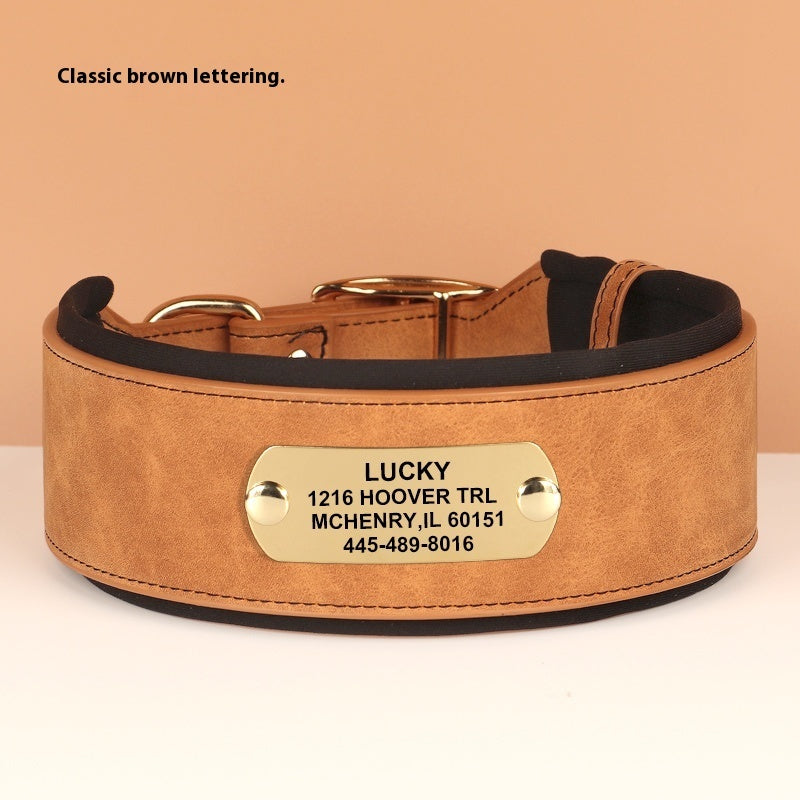 KFX-1706941 Widened Microfiber Leather Dog Collar with Anti-Lock Lettering for Medium and Large Dogs