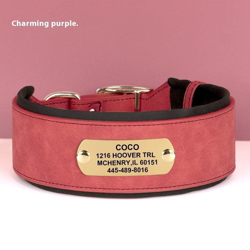 KFX-1706941 Widened Microfiber Leather Dog Collar with Anti-Lock Lettering for Medium and Large Dogs