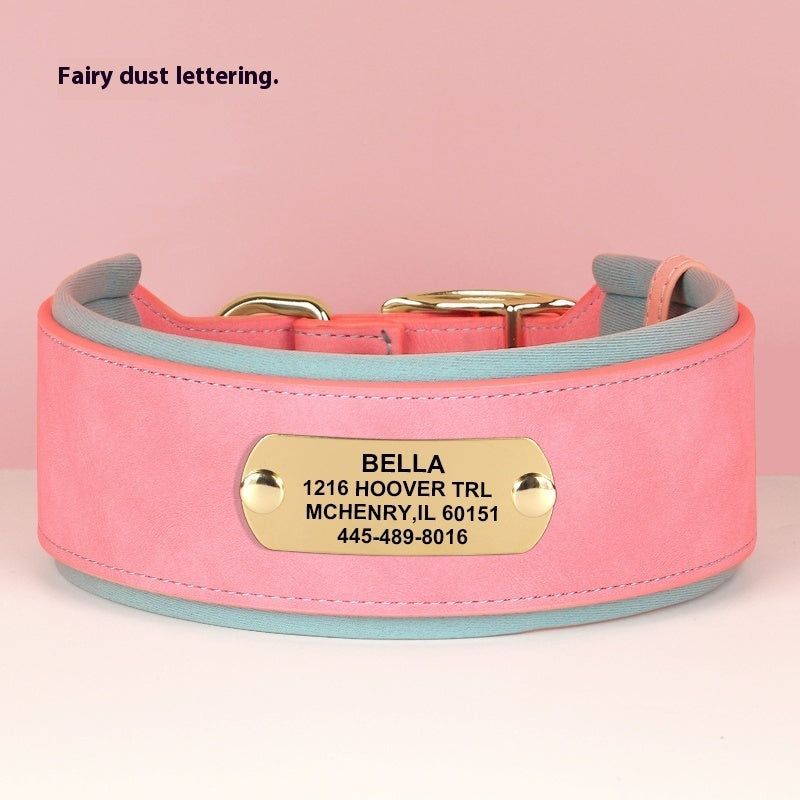 KFX-1706941 Widened Microfiber Leather Dog Collar with Anti-Lock Lettering for Medium and Large Dogs