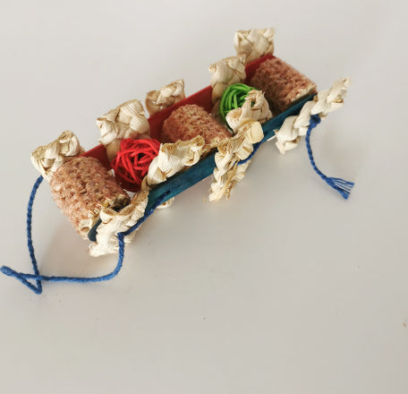 KFX-1707581 Corn Cob and Wood Parrot Bite Toy with Colorful Sequins and Vines