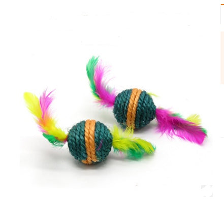 KFX-1709757 Wooden Cat Stick Toy with Hemp Feather Rope and Bell for Playful Kittens