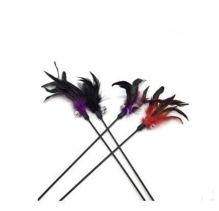 KFX-1709757 Wooden Cat Stick Toy with Hemp Feather Rope and Bell for Playful Kittens