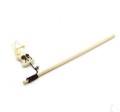 KFX-1709757 Wooden Cat Stick Toy with Hemp Feather Rope and Bell for Playful Kittens