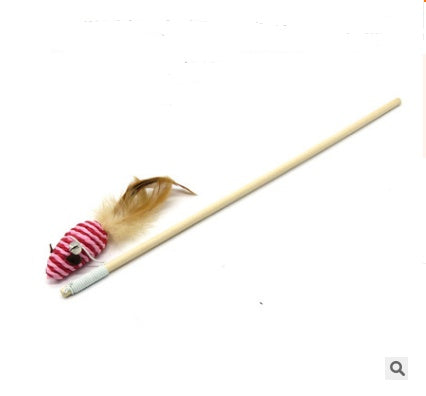 KFX-1709757 Wooden Cat Stick Toy with Hemp Feather Rope and Bell for Playful Kittens