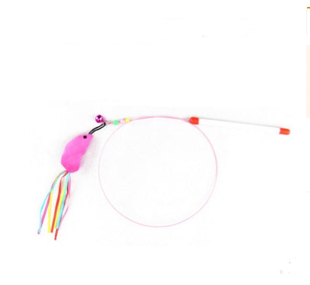 KFX-1709757 Wooden Cat Stick Toy with Hemp Feather Rope and Bell for Playful Kittens