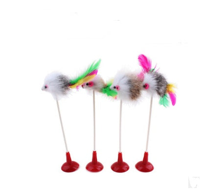 KFX-1709757 Wooden Cat Stick Toy with Hemp Feather Rope and Bell for Playful Kittens
