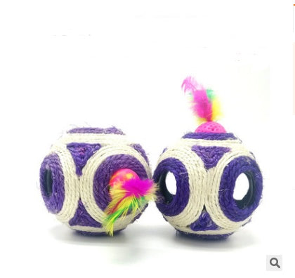 KFX-1709757 Wooden Cat Stick Toy with Hemp Feather Rope and Bell for Playful Kittens