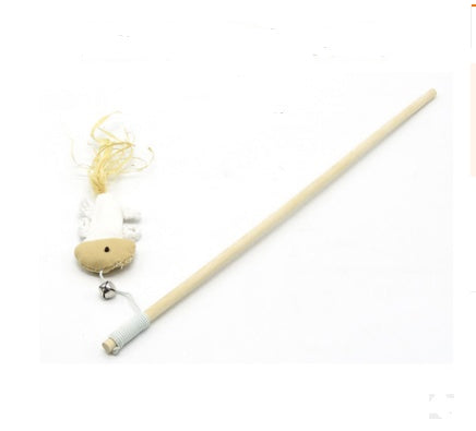 KFX-1709757 Wooden Cat Stick Toy with Hemp Feather Rope and Bell for Playful Kittens