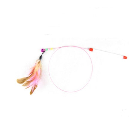KFX-1709757 Wooden Cat Stick Toy with Hemp Feather Rope and Bell for Playful Kittens