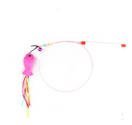 KFX-1709757 Wooden Cat Stick Toy with Hemp Feather Rope and Bell for Playful Kittens