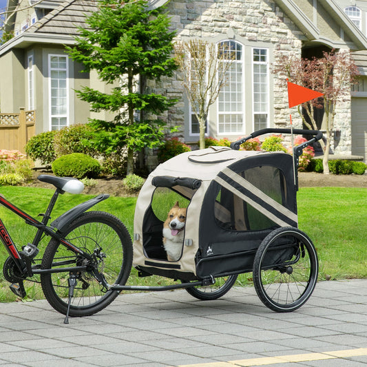KFX-1710397 2-in-1 Pet Bike Trailer and Stroller for Small Dogs, Weather-Resistant Carrier with Safety Flag and Reflector