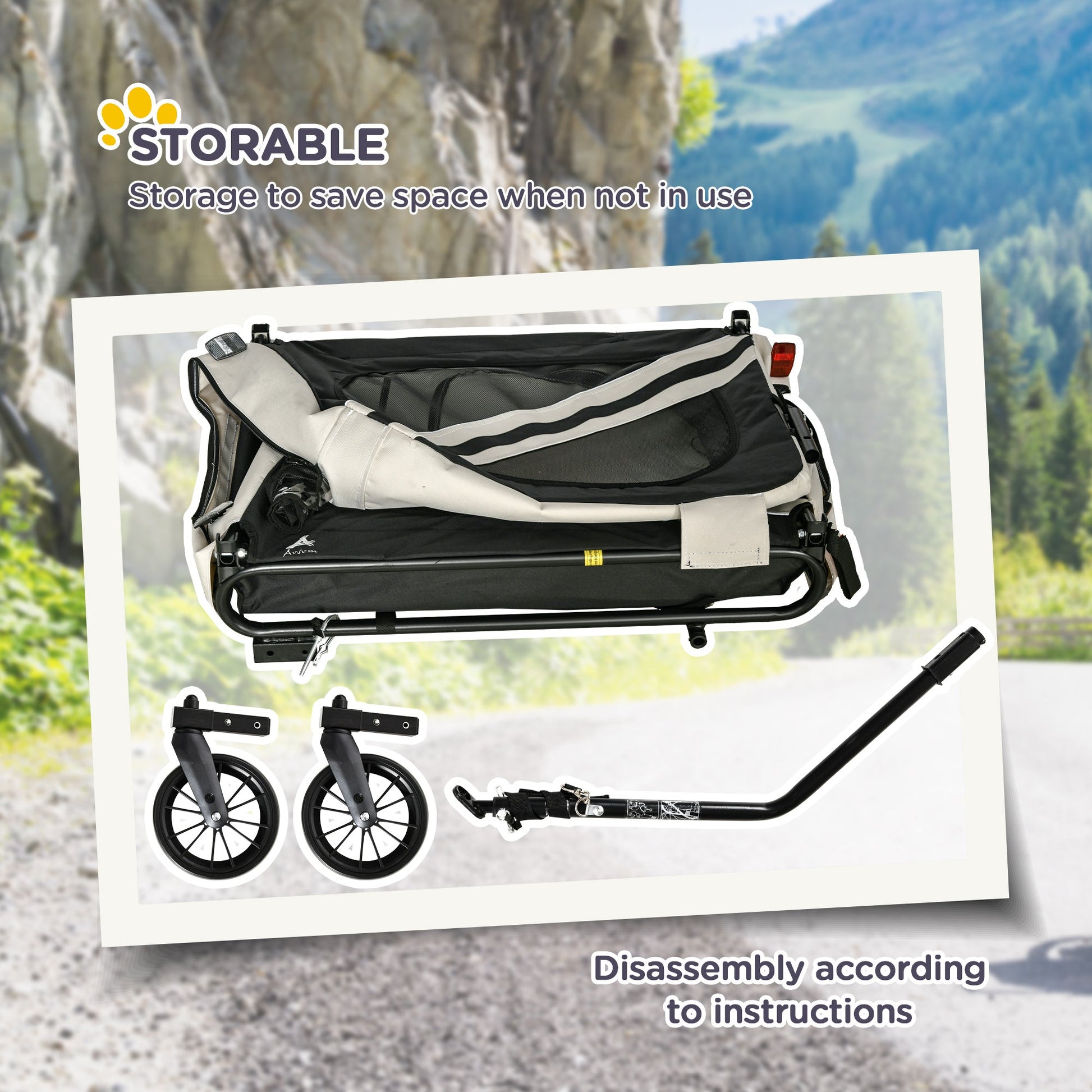 KFX-1710397 2-in-1 Pet Bike Trailer and Stroller for Small Dogs, Weather-Resistant Carrier with Safety Flag and Reflector