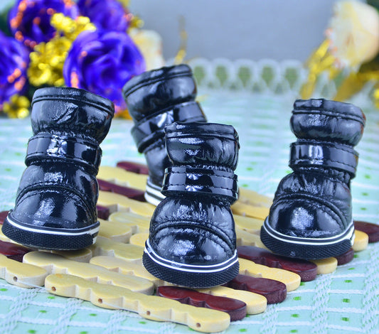 KFX-1711549 Warm PU Mirror Leather Dog Shoes for Winter – Casual, Wear-Resistant Footwear in Various Colors and Sizes