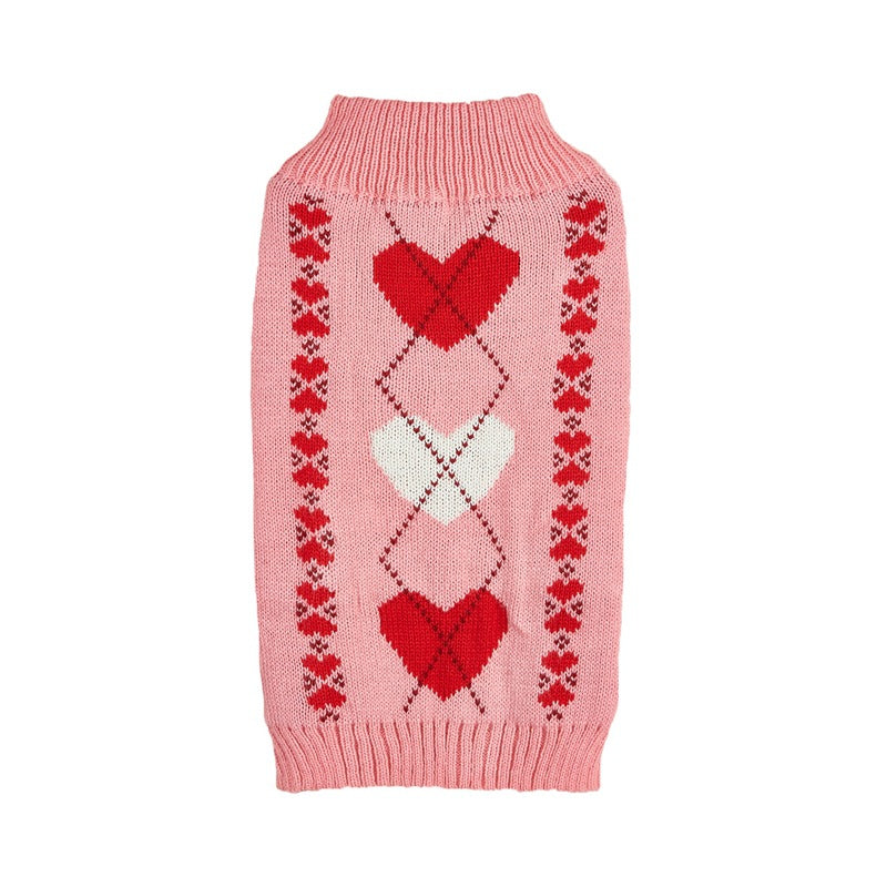 KFX-1712701 Charming Bow and Heart Design Dog Sweater in Red and Pink Colors