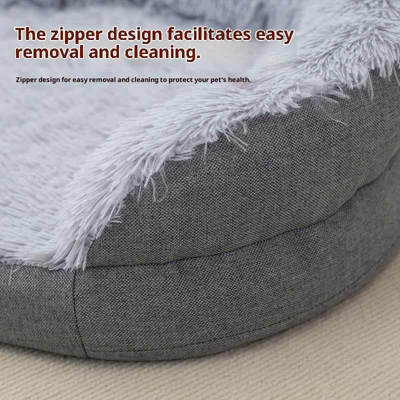 KFX-1714749 Cozy Gray Plush Dog Kennel, Medium and Large Sizes Available