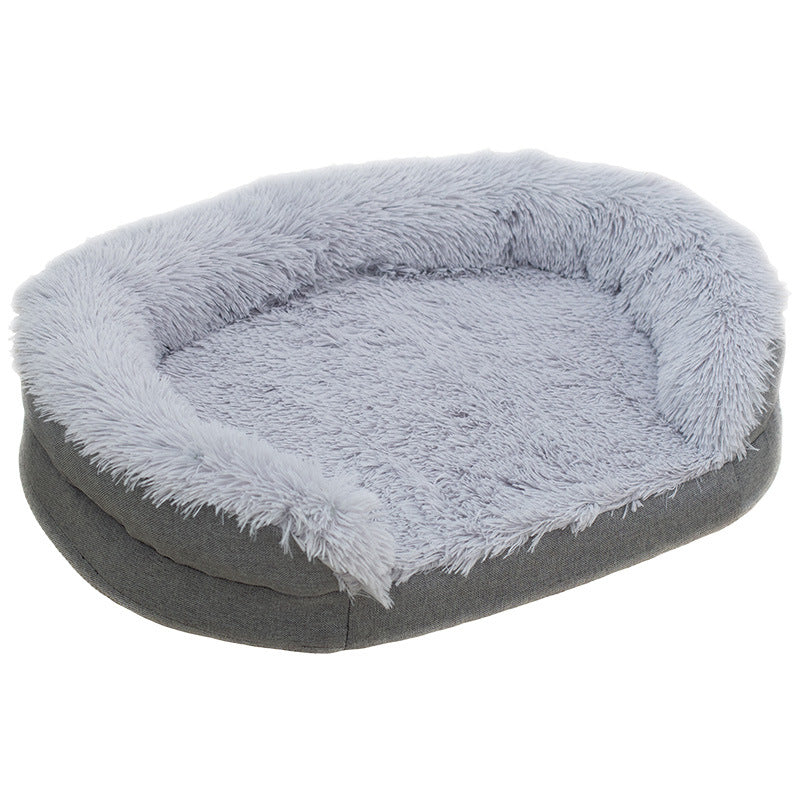 KFX-1714749 Cozy Gray Plush Dog Kennel, Medium and Large Sizes Available