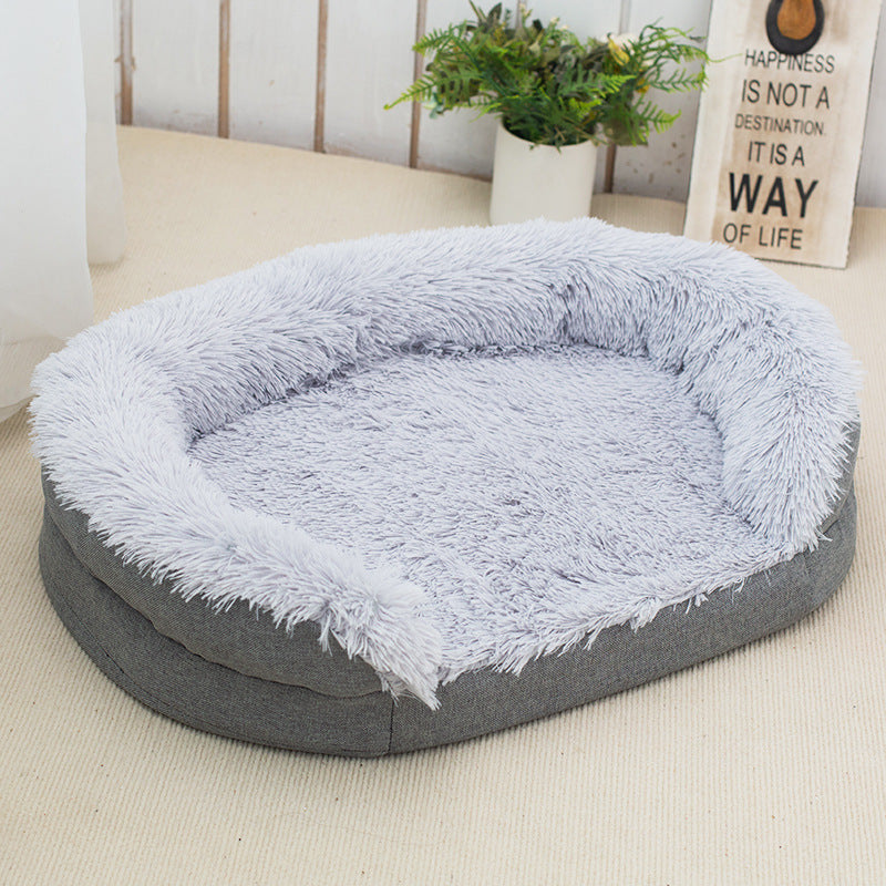 KFX-1714749 Cozy Gray Plush Dog Kennel, Medium and Large Sizes Available