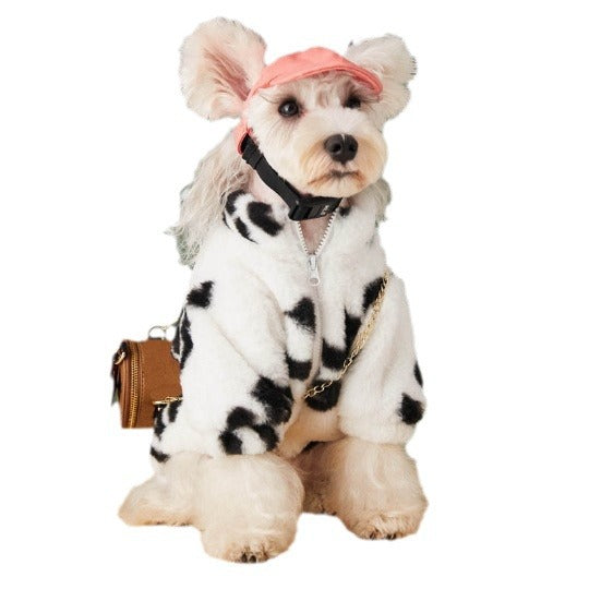 KFX-1715261 Cozy Plush Fur Coat for Small and Medium Dogs – Black and White, Casual Style