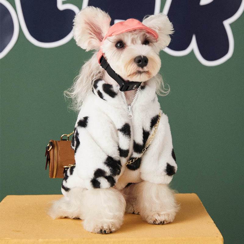 KFX-1715261 Cozy Plush Fur Coat for Small and Medium Dogs – Black and White, Casual Style