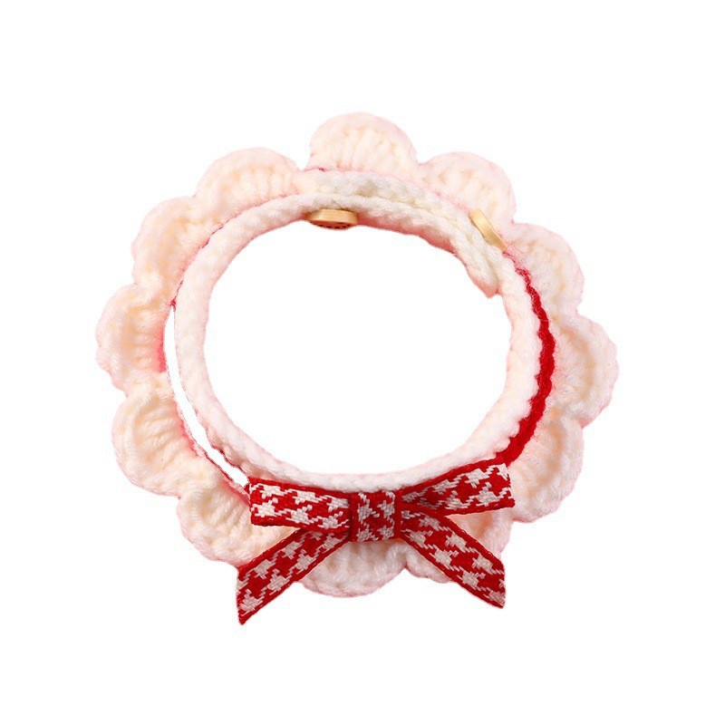 KFX-1722429 Hand-Woven Wool Cat Collar Bib in Red, Blue, Pink - XS to L Sizes Available