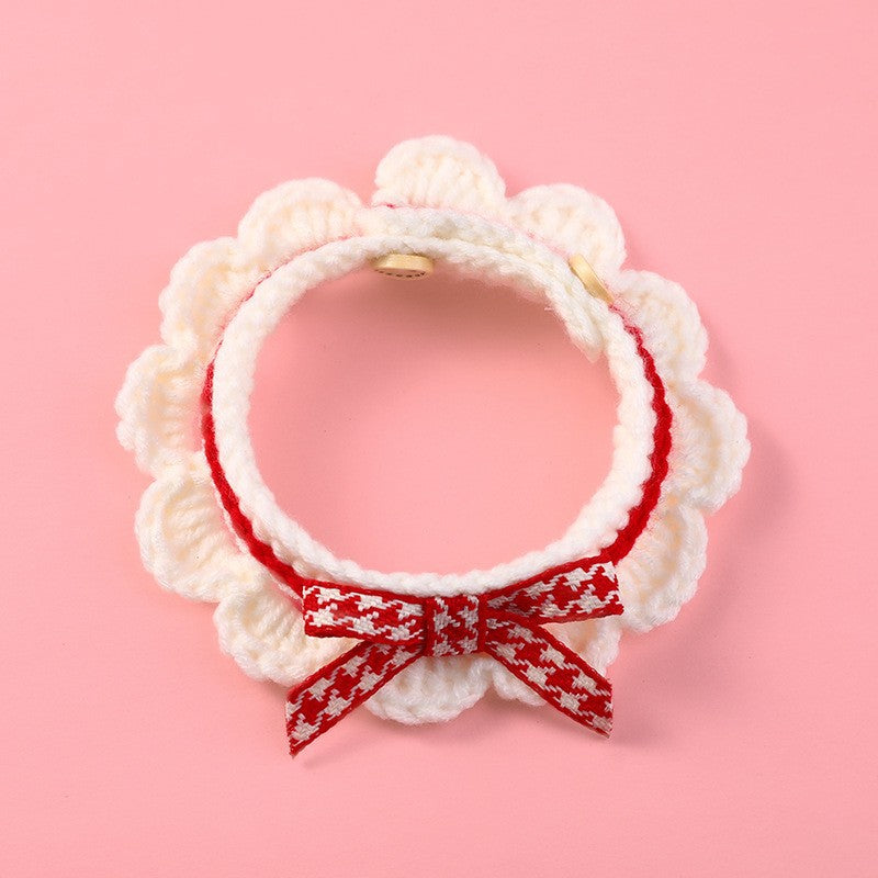 KFX-1722429 Hand-Woven Wool Cat Collar Bib in Red, Blue, Pink - XS to L Sizes Available