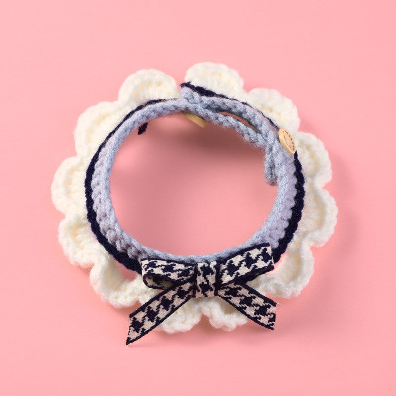 KFX-1722429 Hand-Woven Wool Cat Collar Bib in Red, Blue, Pink - XS to L Sizes Available
