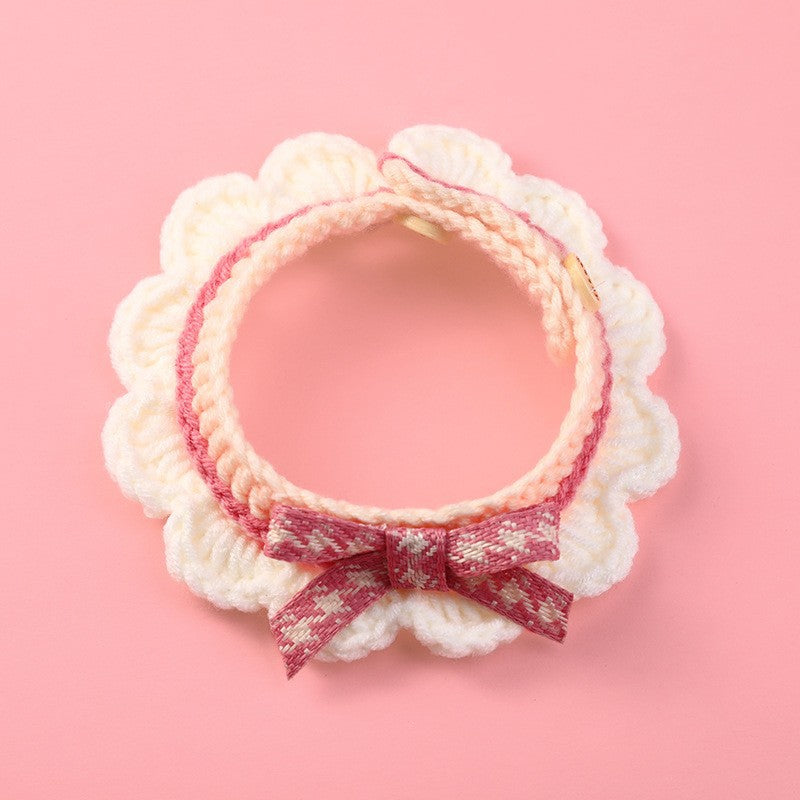 KFX-1722429 Hand-Woven Wool Cat Collar Bib in Red, Blue, Pink - XS to L Sizes Available