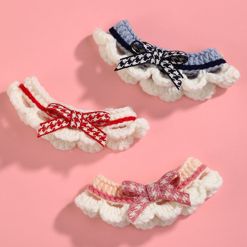 KFX-1722429 Hand-Woven Wool Cat Collar Bib in Red, Blue, Pink - XS to L Sizes Available