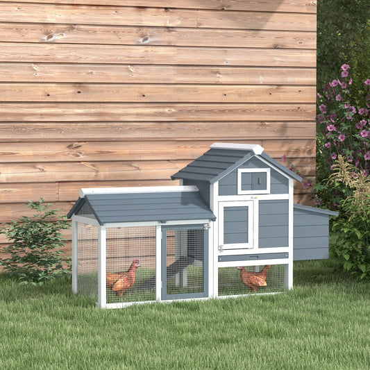 KFX-1724093 Small Wooden Chicken Coop with Nesting Box and Removable Cleaning Tray - Outdoor Poultry Cage in White