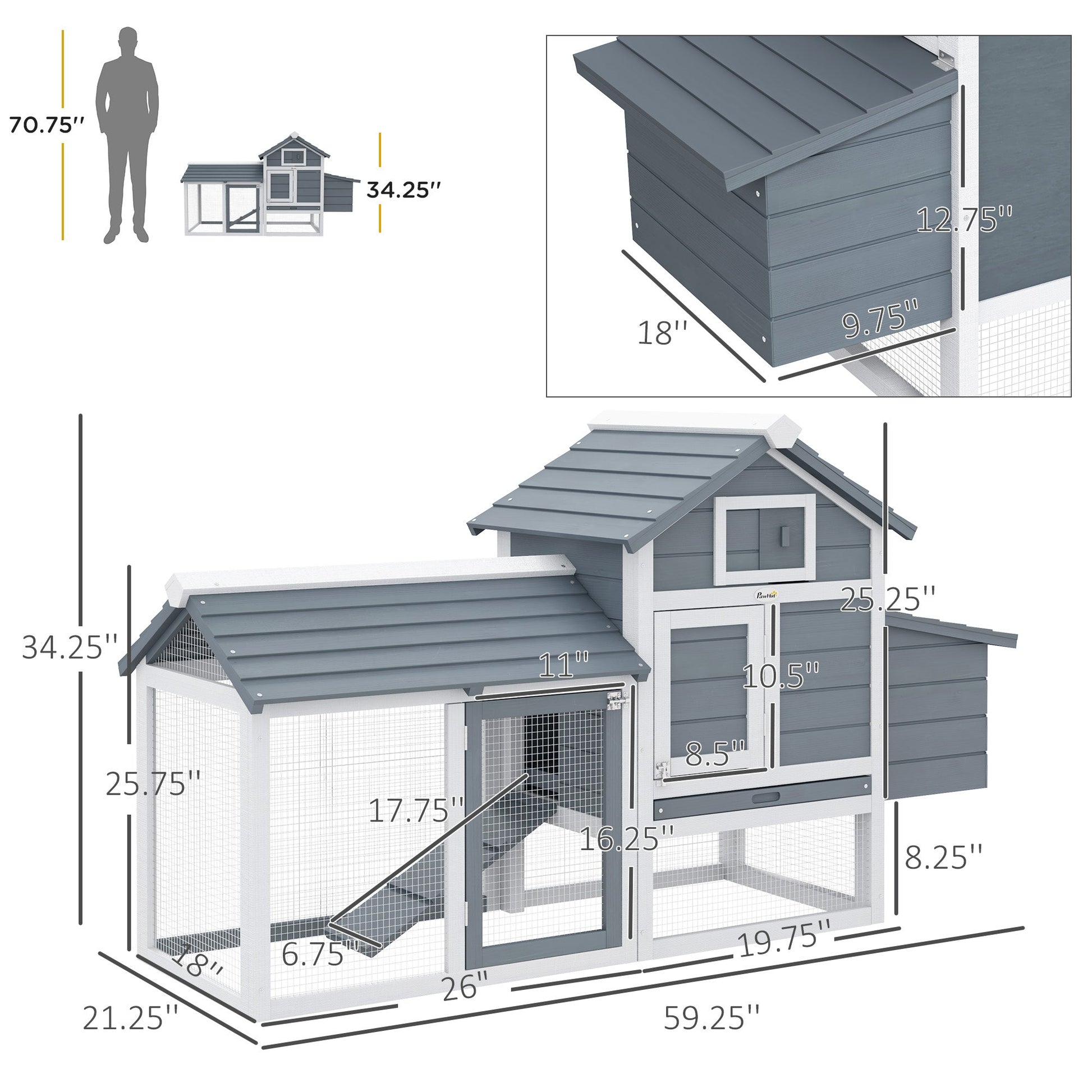 KFX-1724093 Small Wooden Chicken Coop with Nesting Box and Removable Cleaning Tray - Outdoor Poultry Cage in White