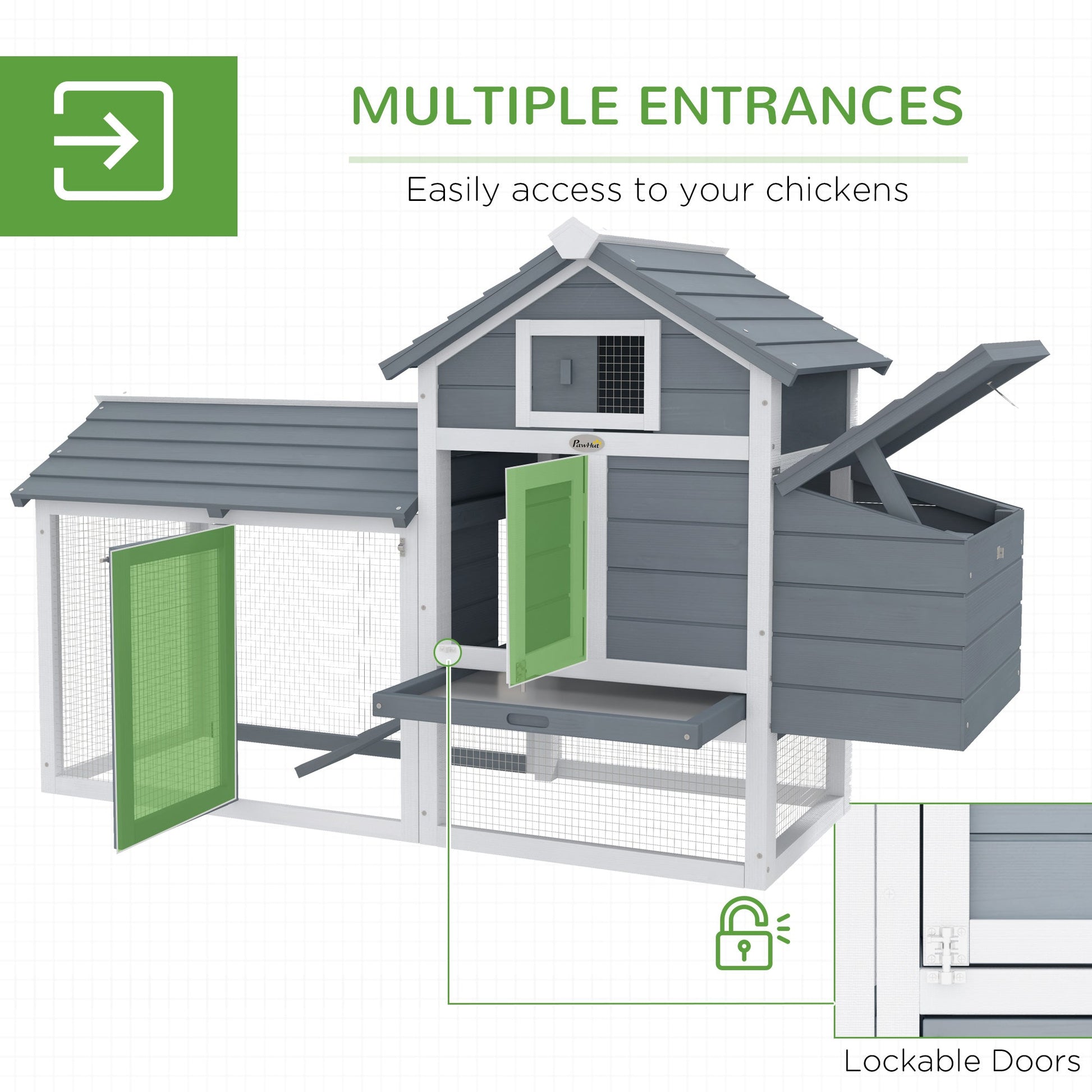 KFX-1724093 Small Wooden Chicken Coop with Nesting Box and Removable Cleaning Tray - Outdoor Poultry Cage in White