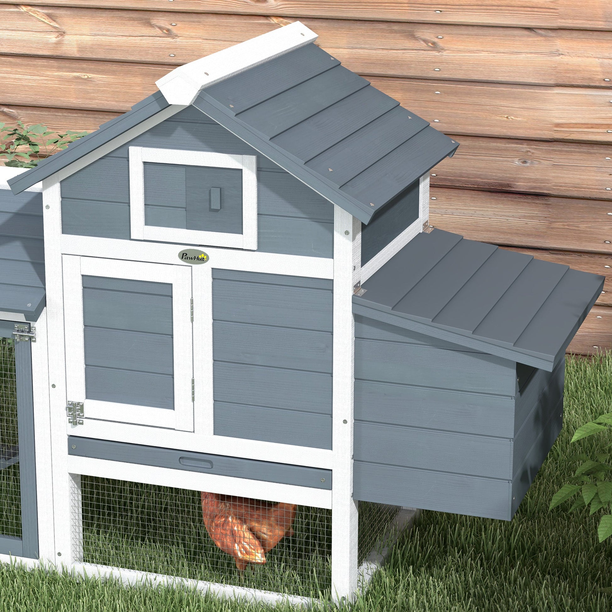 KFX-1724093 Small Wooden Chicken Coop with Nesting Box and Removable Cleaning Tray - Outdoor Poultry Cage in White