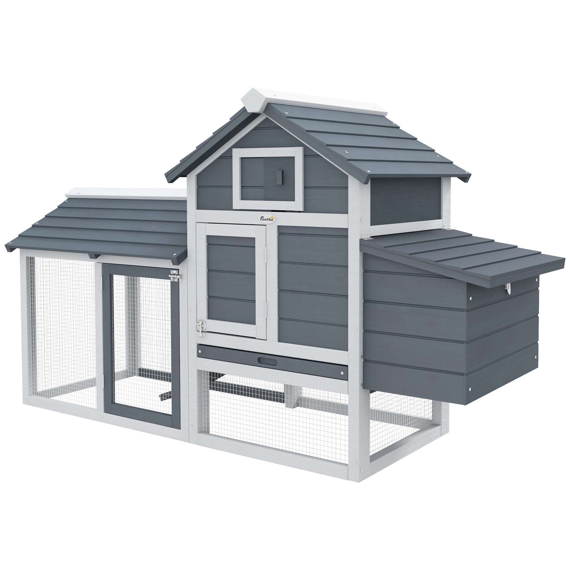 KFX-1724093 Small Wooden Chicken Coop with Nesting Box and Removable Cleaning Tray - Outdoor Poultry Cage in White