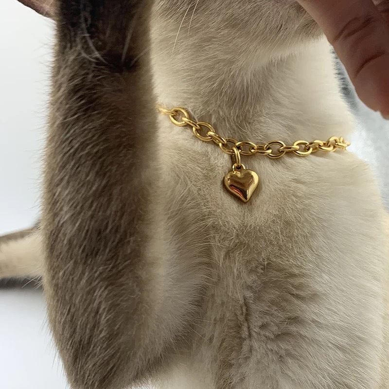 KFX-1728829 Love Heart Pendant Necklace for Pets - Stainless Steel, Multiple Lengths Available in Gold and Silver