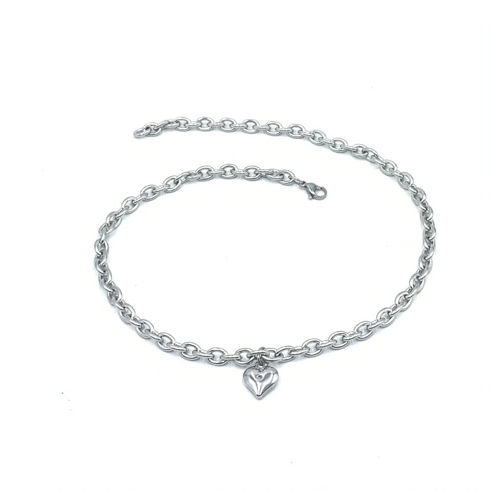 KFX-1728829 Love Heart Pendant Necklace for Pets - Stainless Steel, Multiple Lengths Available in Gold and Silver