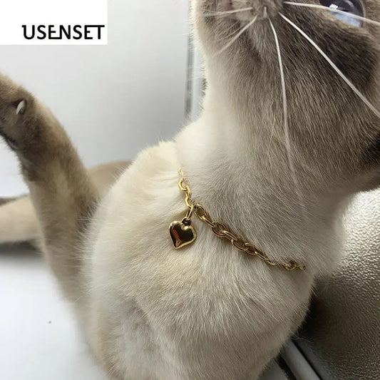 KFX-1728829 Love Heart Pendant Necklace for Pets - Stainless Steel, Multiple Lengths Available in Gold and Silver