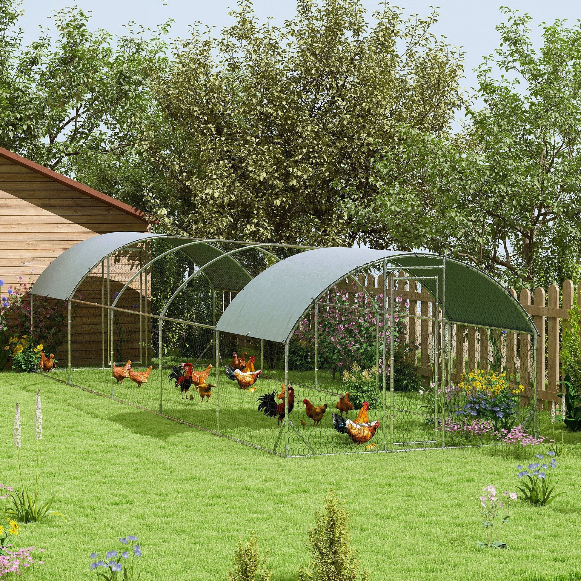 KFX-1729853 Large Metal Chicken Coop with Waterproof Cover for Outdoor Use - 9.2' x 31.2' x 6.5'