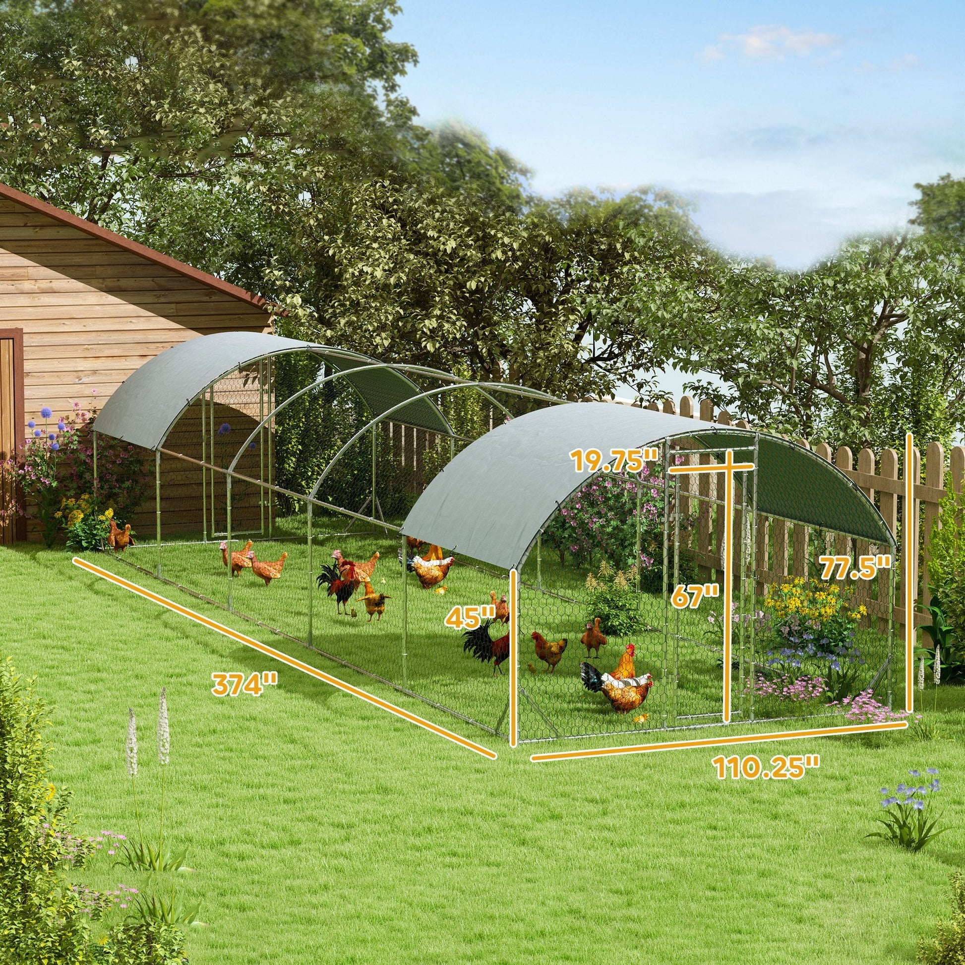 KFX-1729853 Large Metal Chicken Coop with Waterproof Cover for Outdoor Use - 9.2' x 31.2' x 6.5'