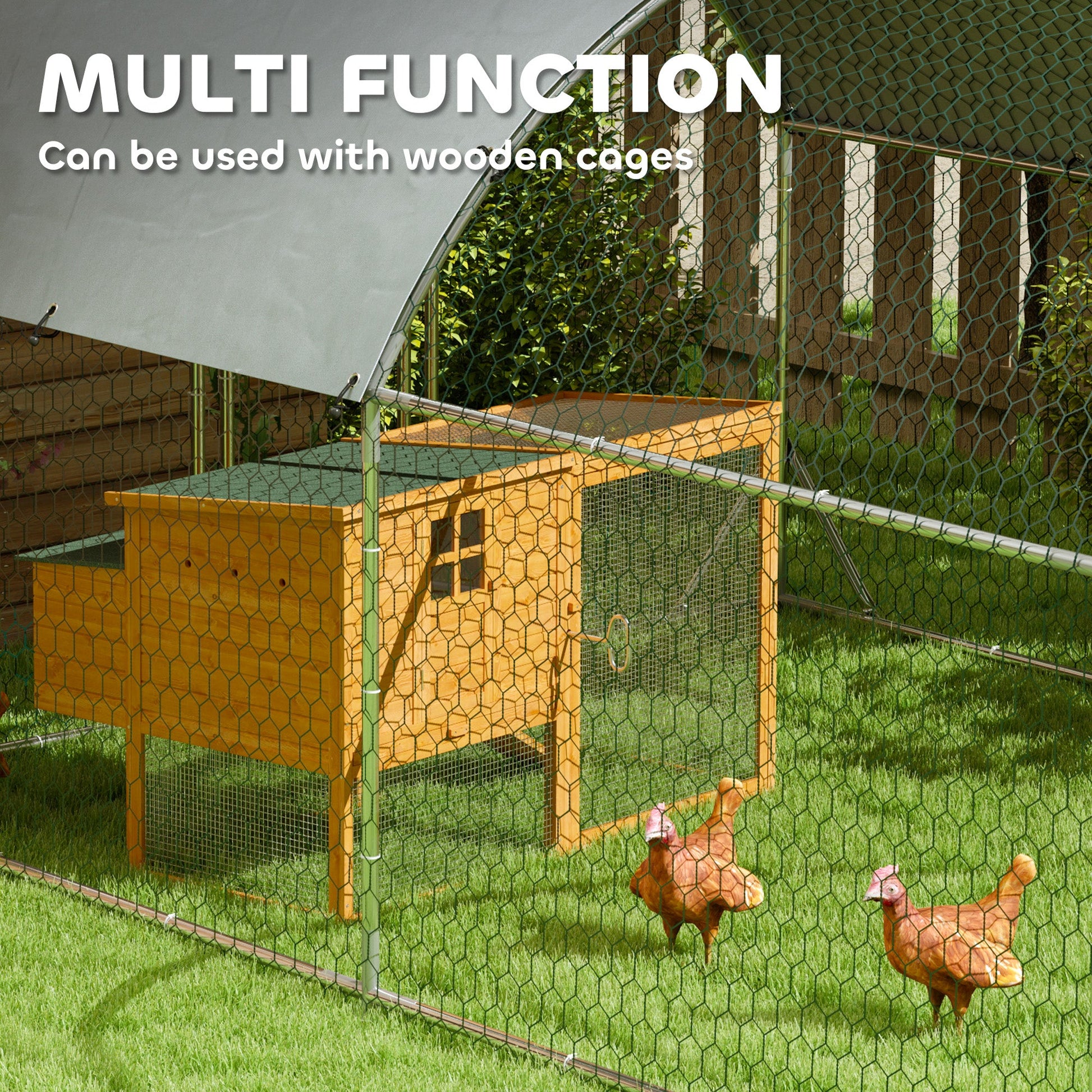 KFX-1729853 Large Metal Chicken Coop with Waterproof Cover for Outdoor Use - 9.2' x 31.2' x 6.5'