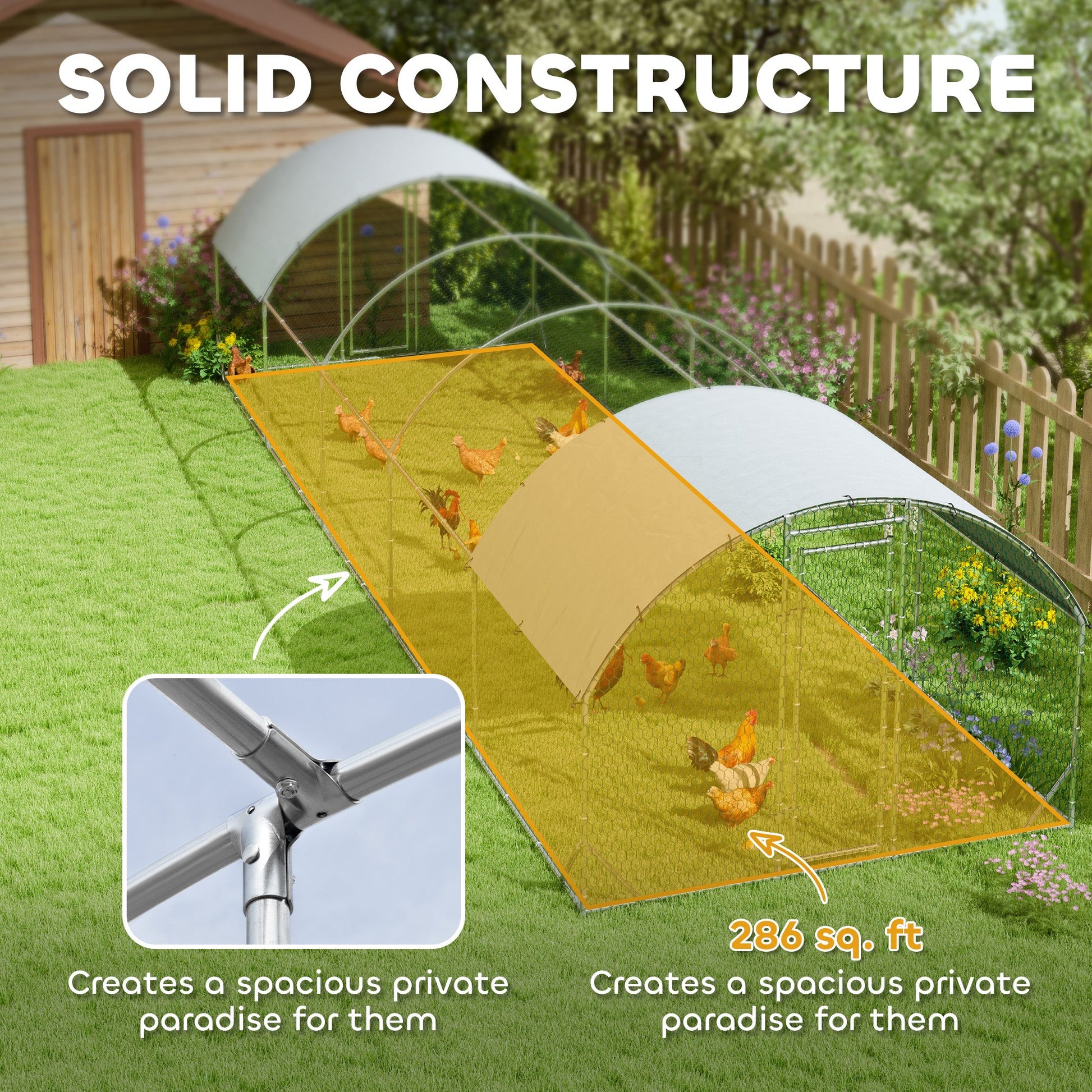 KFX-1729853 Large Metal Chicken Coop with Waterproof Cover for Outdoor Use - 9.2' x 31.2' x 6.5'