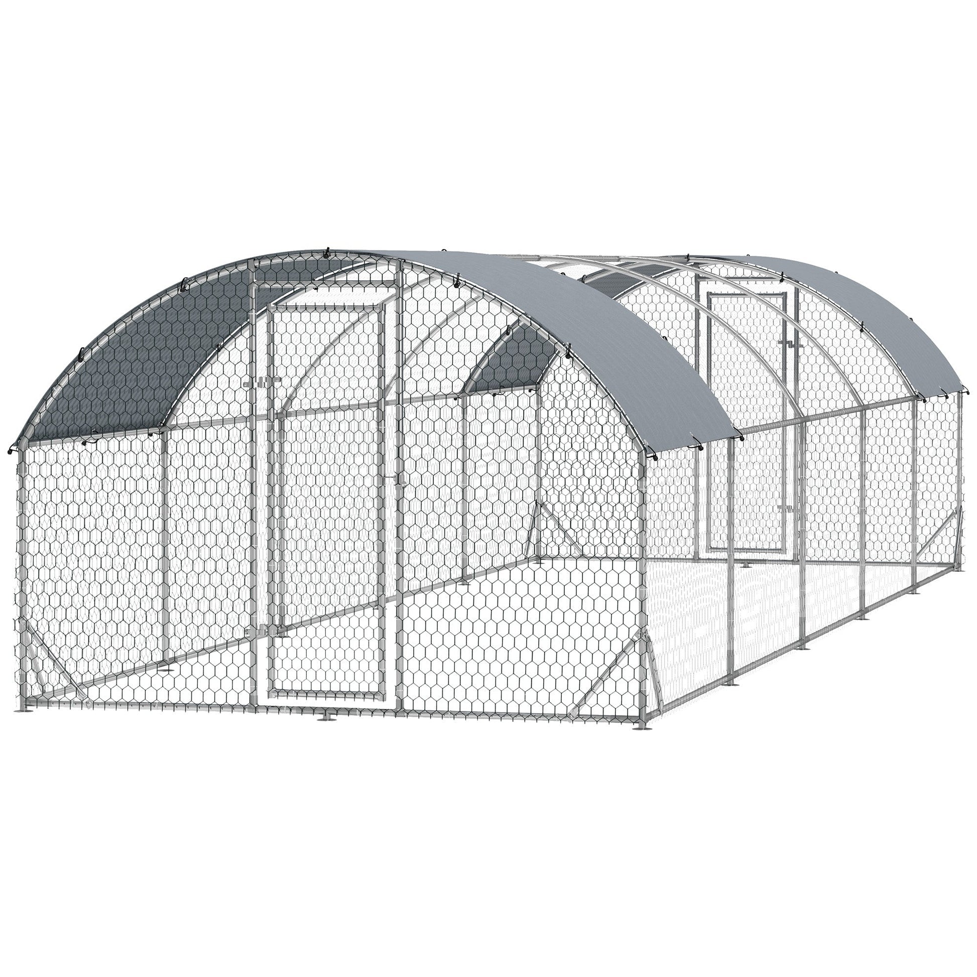 KFX-1729853 Large Metal Chicken Coop with Waterproof Cover for Outdoor Use - 9.2' x 31.2' x 6.5'