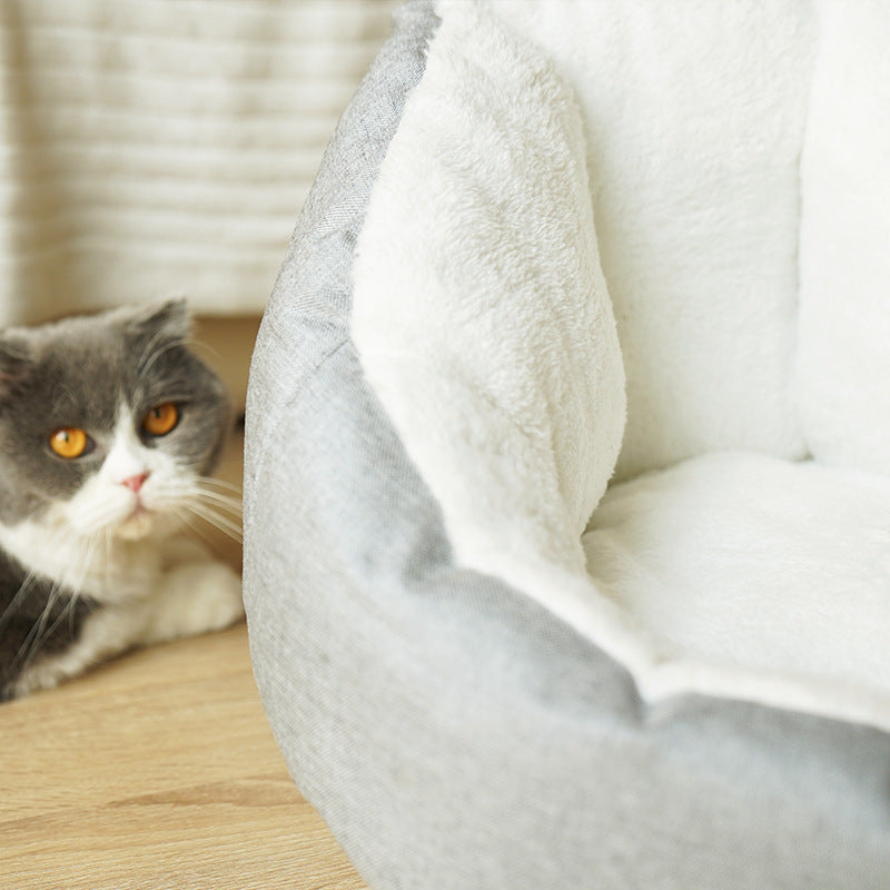 KFX-1730237 Comfortable Gray Enclosed Space Capsule Cat House - Soft Cloth Pet Bed with Litter Included