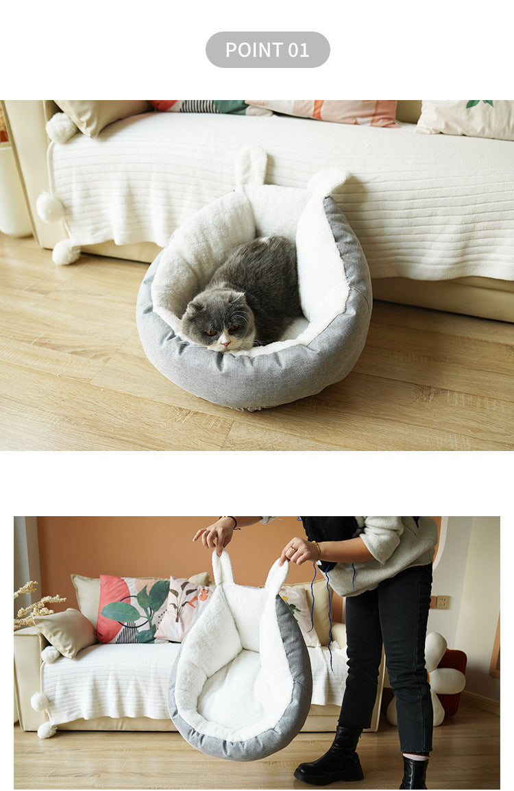 KFX-1730237 Comfortable Gray Enclosed Space Capsule Cat House - Soft Cloth Pet Bed with Litter Included