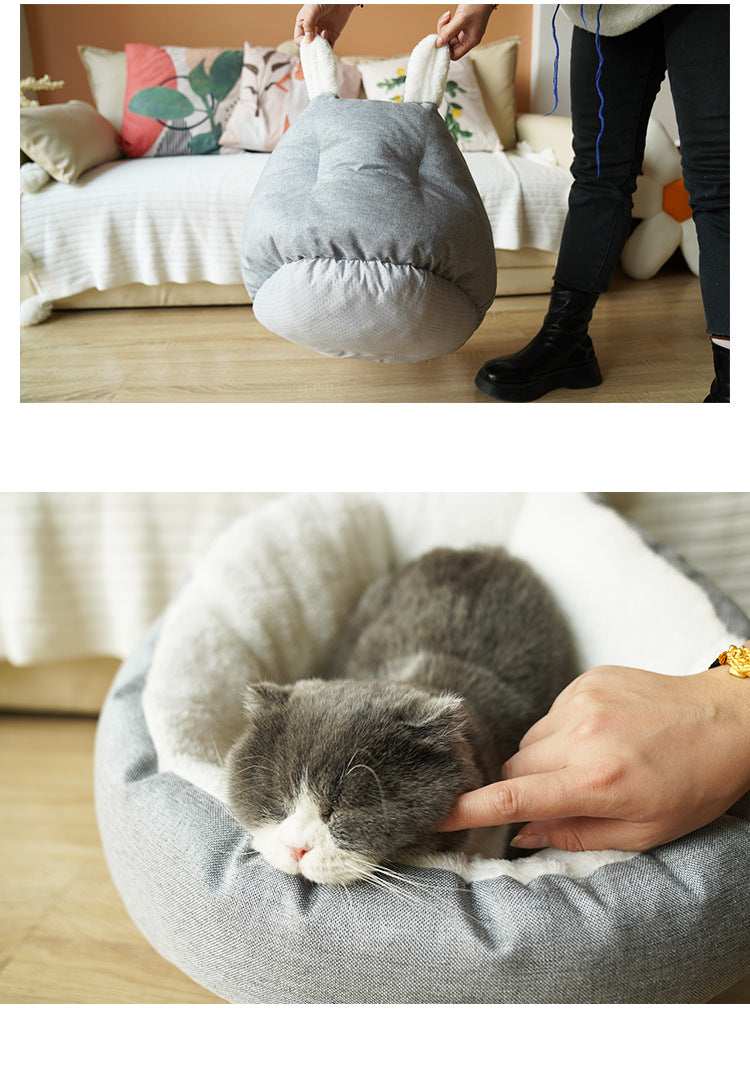 KFX-1730237 Comfortable Gray Enclosed Space Capsule Cat House - Soft Cloth Pet Bed with Litter Included