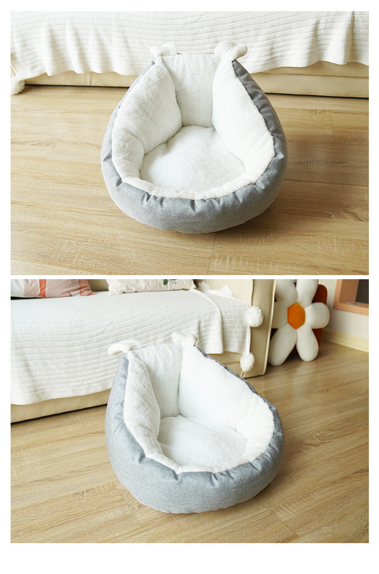 KFX-1730237 Comfortable Gray Enclosed Space Capsule Cat House - Soft Cloth Pet Bed with Litter Included