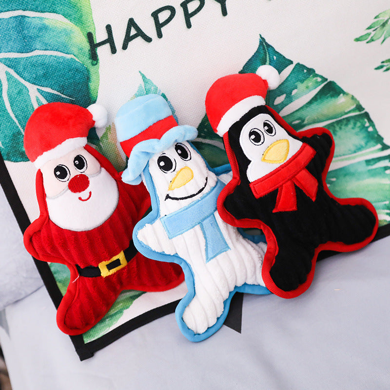 KFX-1732797 Christmas Themed Plush Doll Dog Toy - Santa Claus, Penguin, Snowman, Sounding, Bite Resistant, 22cm