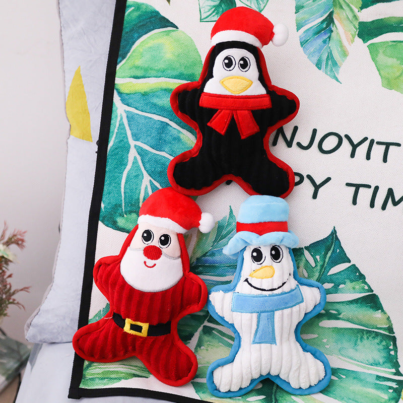KFX-1732797 Christmas Themed Plush Doll Dog Toy - Santa Claus, Penguin, Snowman, Sounding, Bite Resistant, 22cm